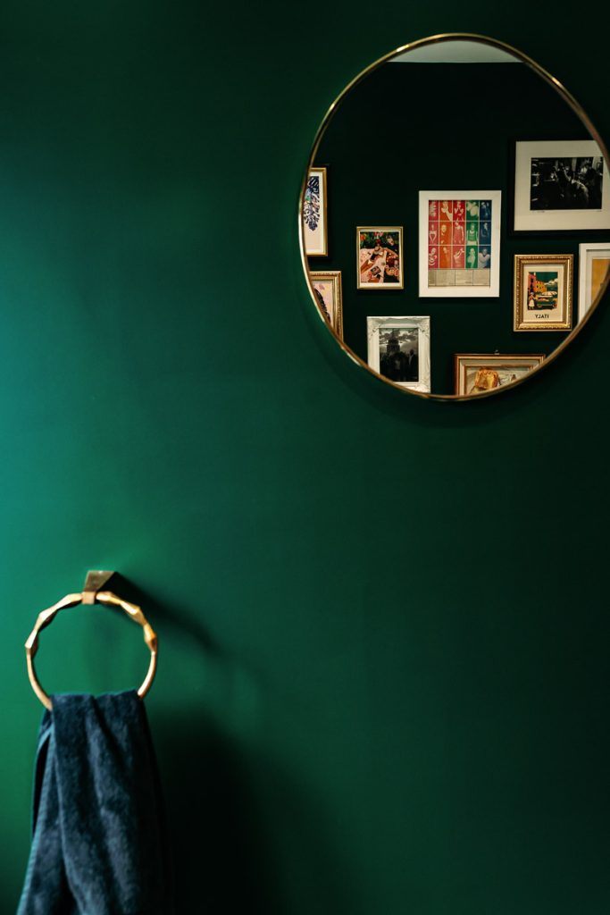 Glamorous downstairs loo focus mirror and hand towel holder