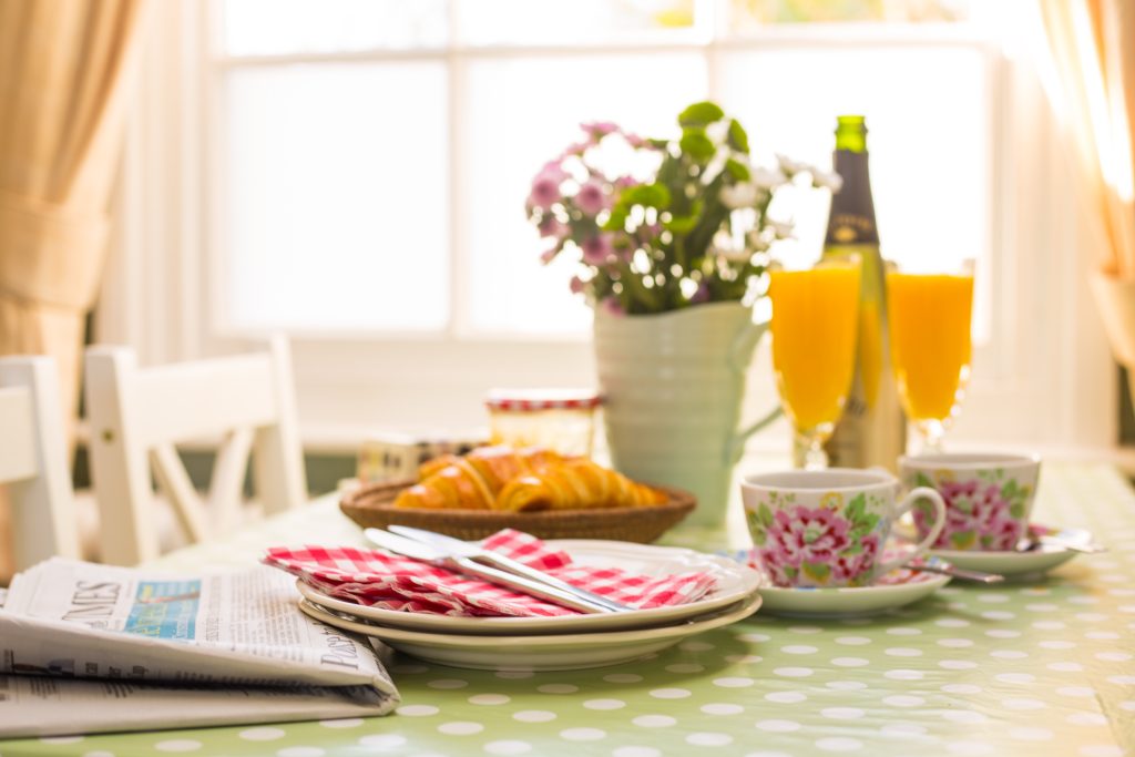 Coastal Holiday Rental focus on breakfast table